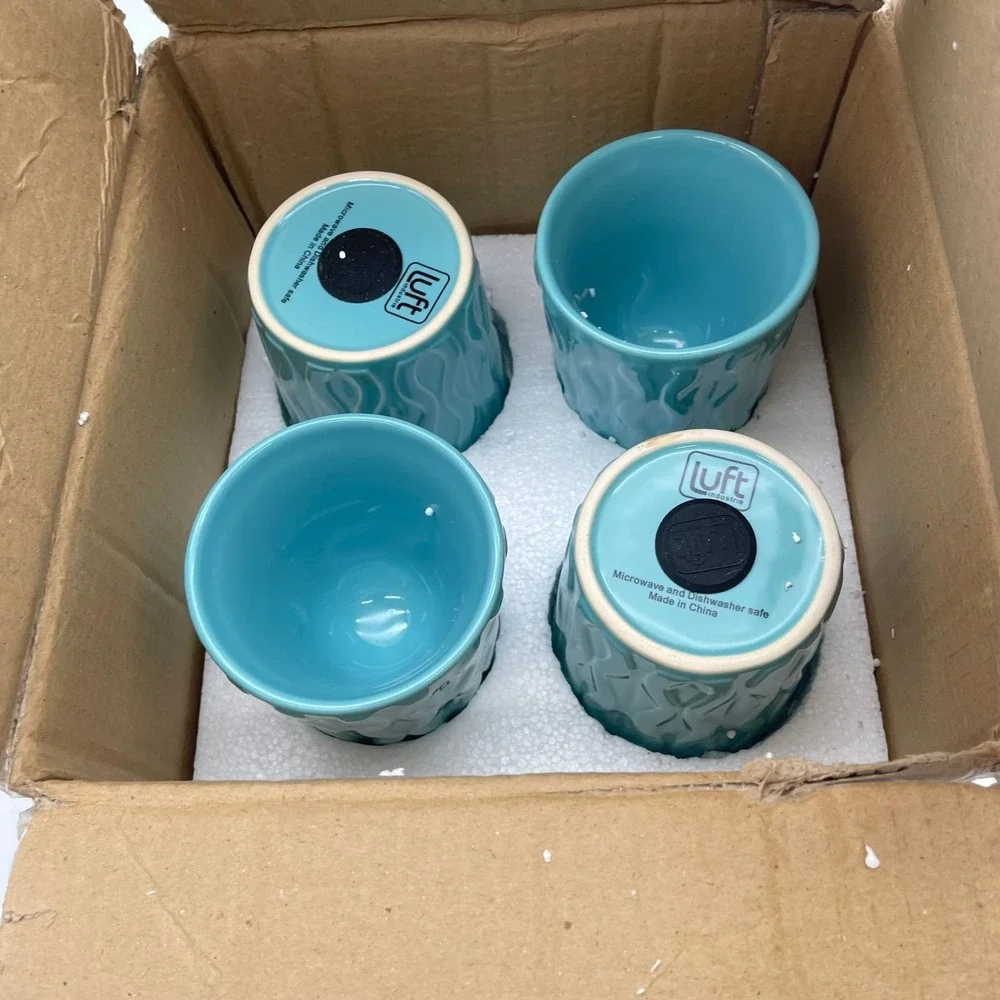 Luft Industrie Aqua Blue Wavelength Ceramic Ramekins Set of 4